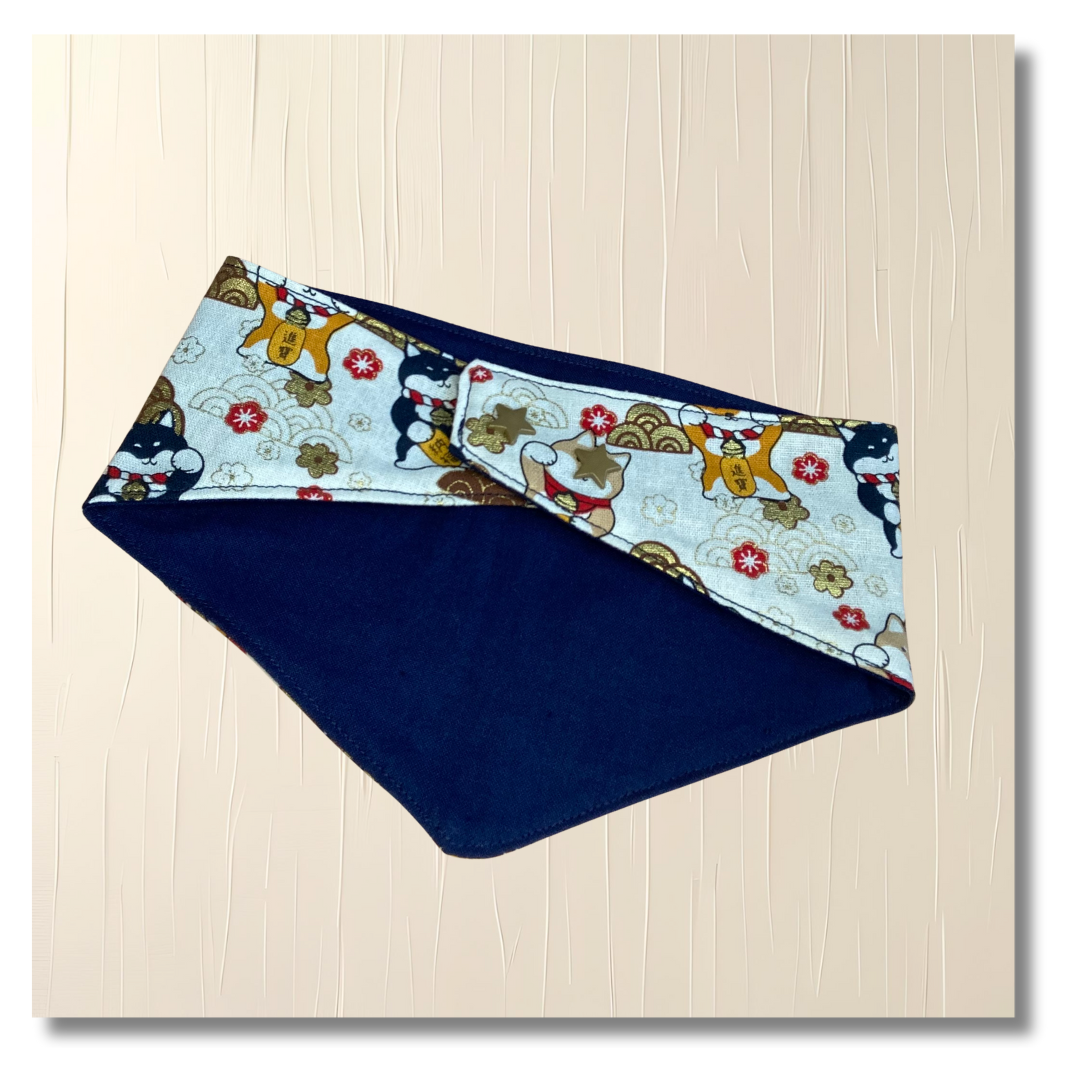 carabidule-les-l-gers-bandana-chien-shiba-bleu-r-versible-coton image 2