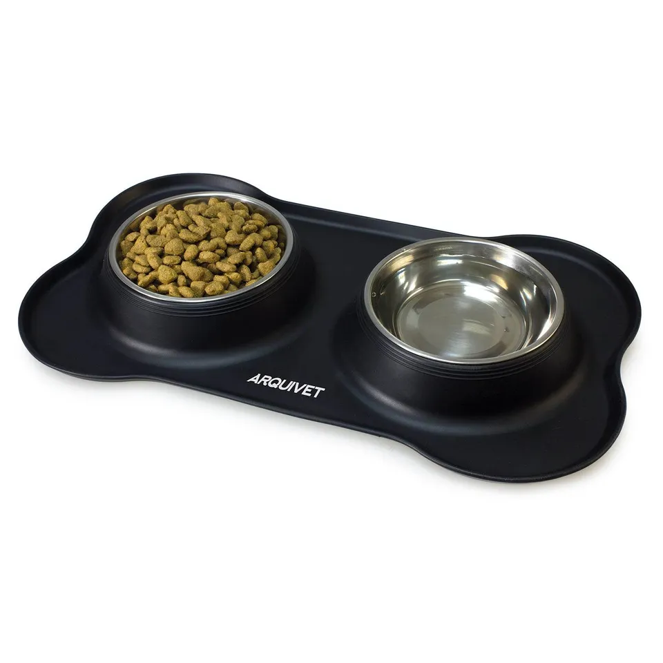 arquivet-double-gamelle-inox-chien-chat-2x400-ml-tapis-silicone image 1