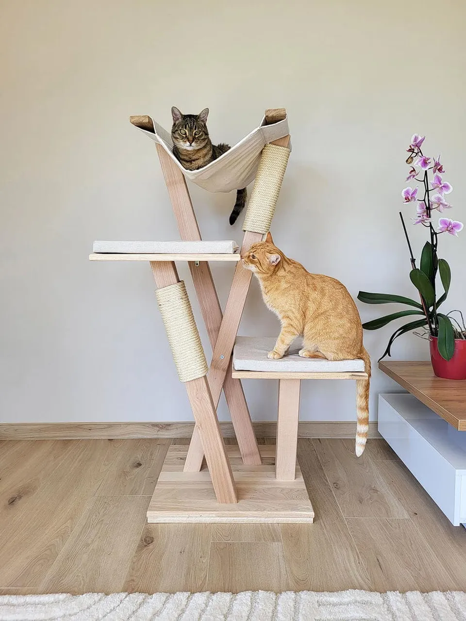 chat-perch-arbre-chat-en-bois-carline-hamac-120-cm image 1