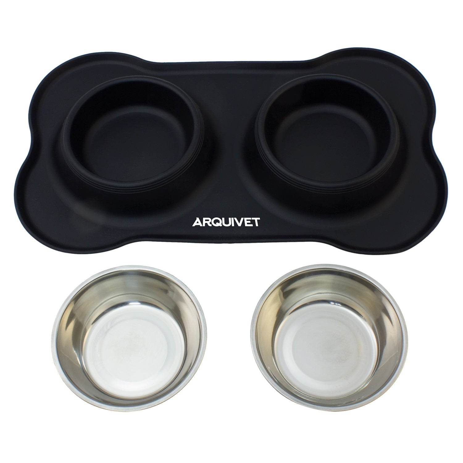 arquivet-double-gamelle-inox-chien-chat-2x400-ml-tapis-silicone image 3