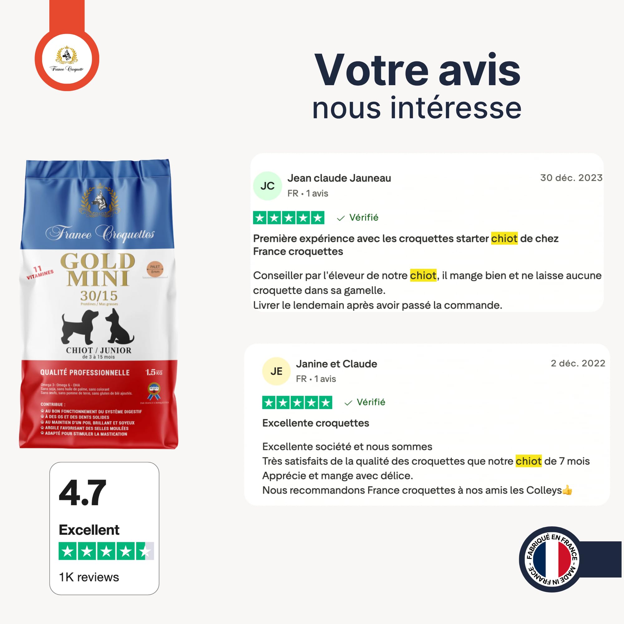 france-croquettes-gold-mini-chiot-junior-30-15-croquettes-3-kg image 3