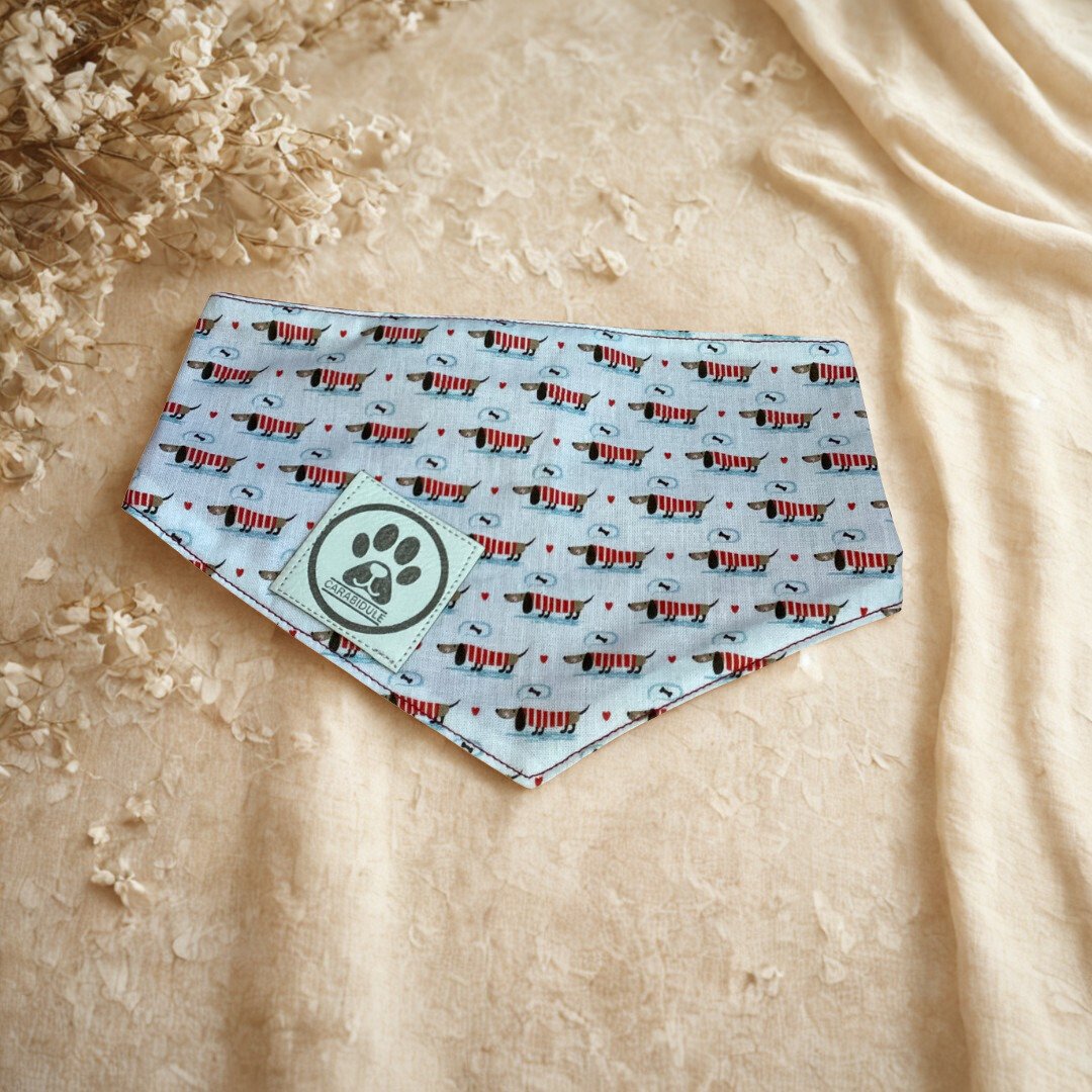 carabidule-les-l-gers-bandana-chien-dashhund-rouge-r-versible-l image 1