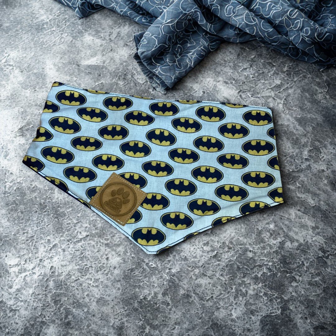carabidule-les-l-gers-bandana-chien-super-h-ros-bleu-r-versible-coton image 1