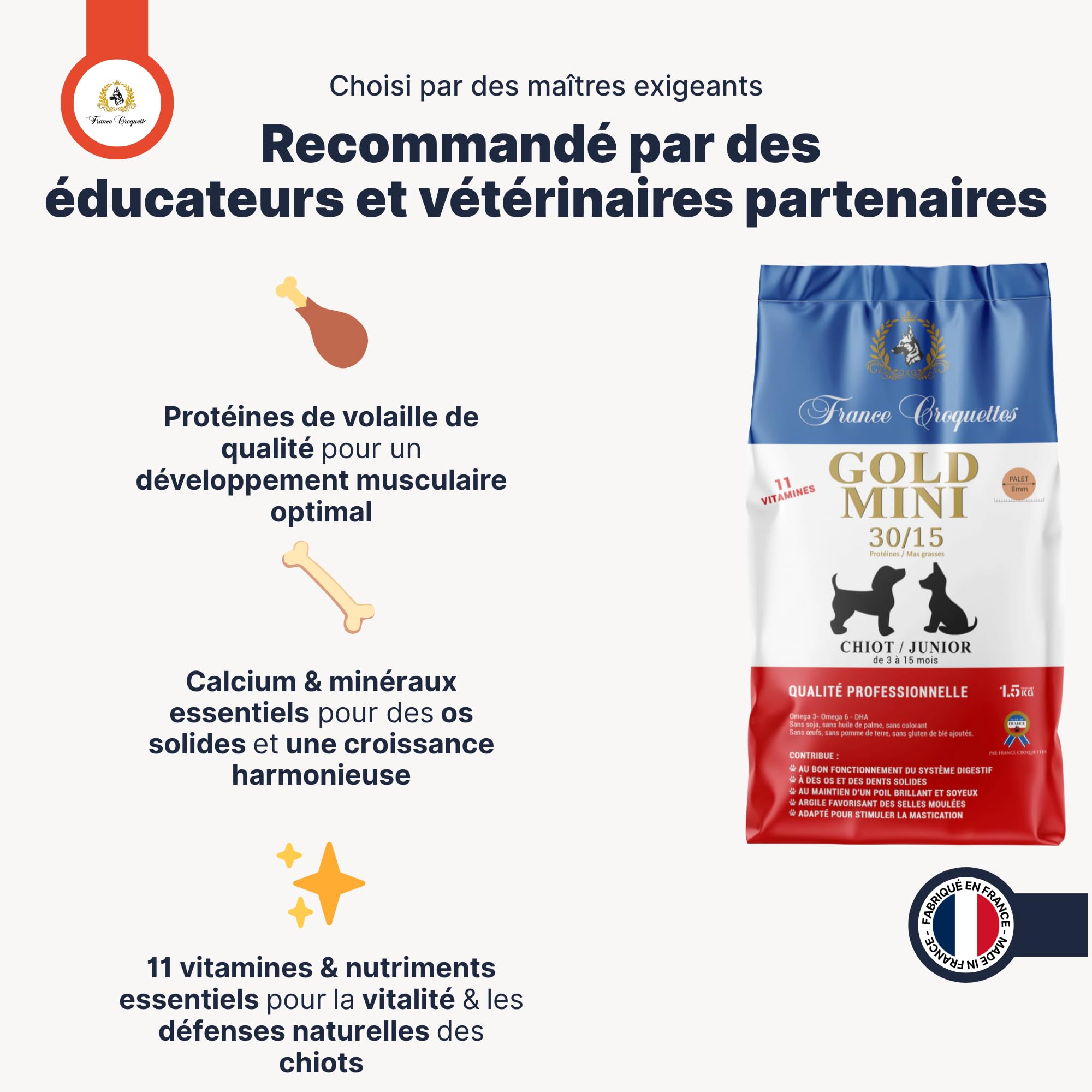 france-croquettes-gold-mini-chiot-junior-30-15-croquettes-3-kg image 2