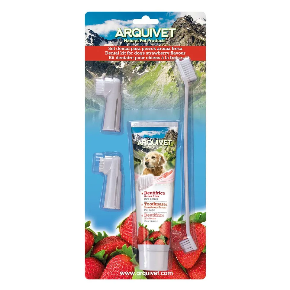 arquivet-kit-dentaire-chien-dentifrice-fraise-brosses image 1