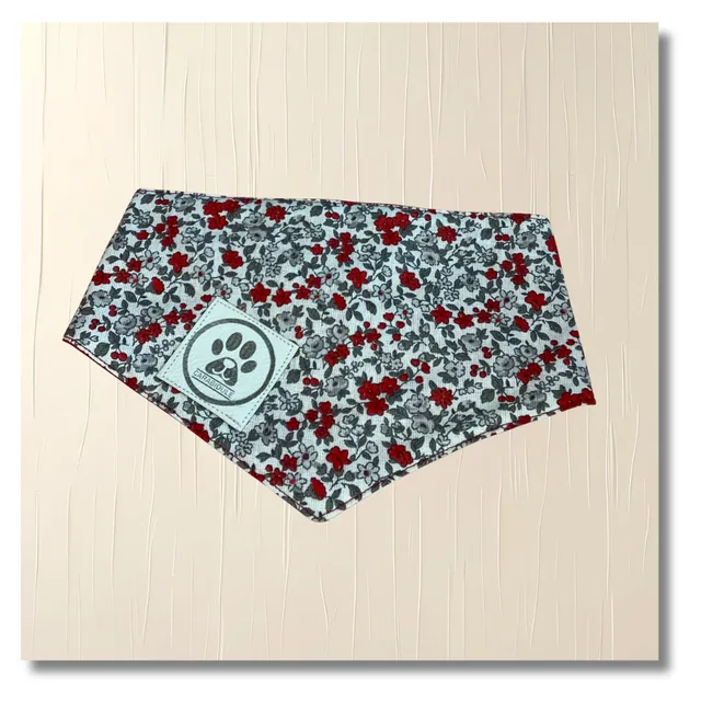 carabidule-flower-bandana-chien-r-versible-rouge-coton-taille-s image 1
