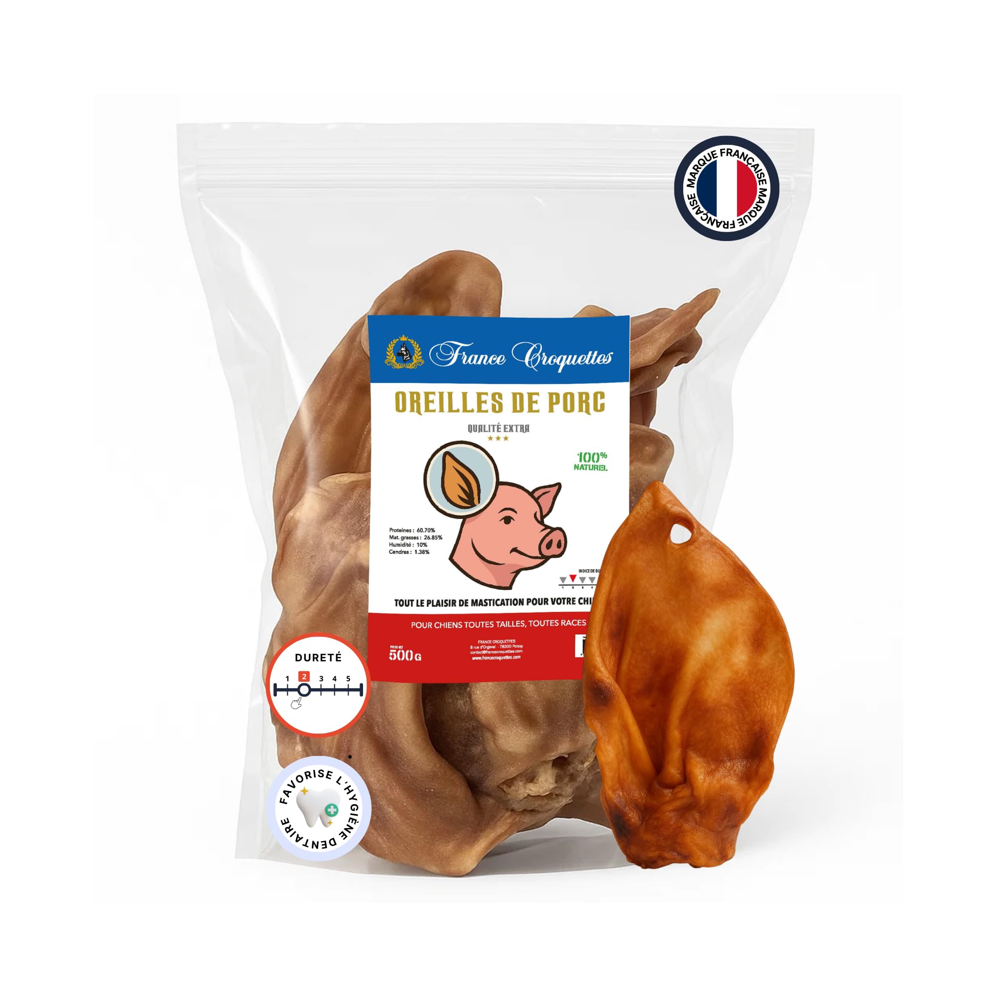france-croquettes-friandises-oreille-porc-xxl-chien-500g image 1