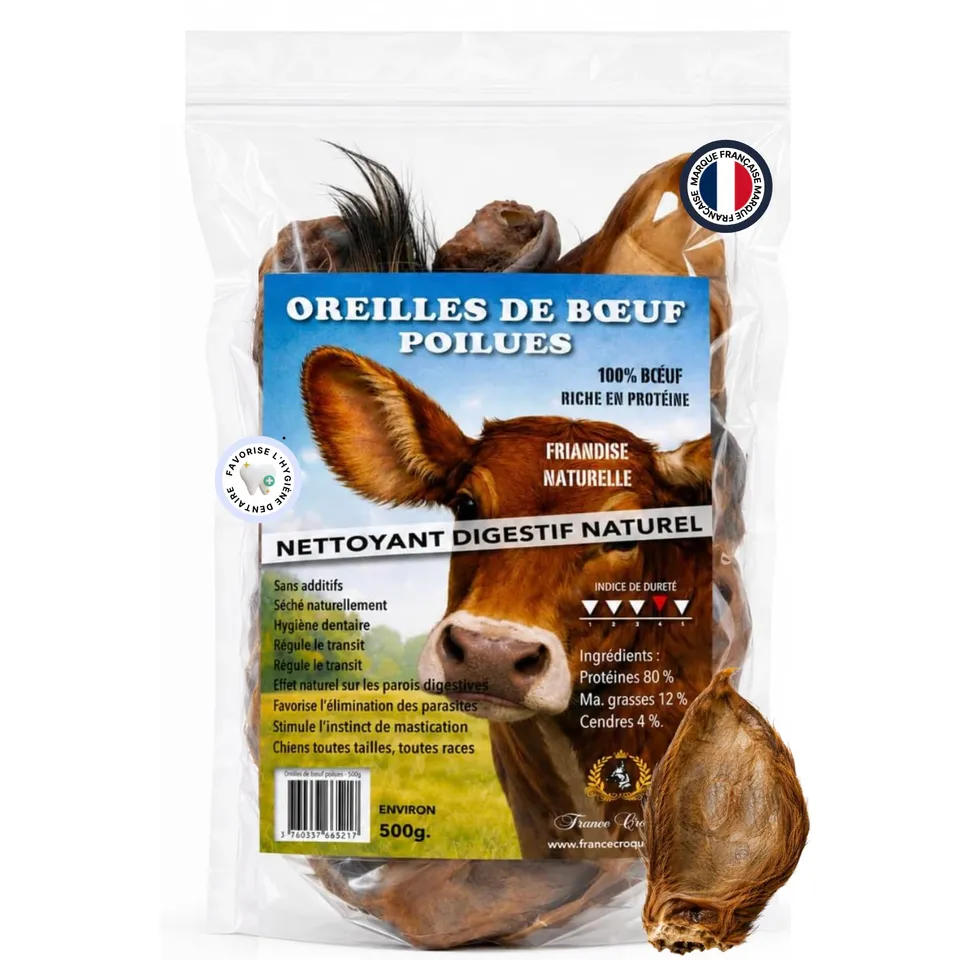 france-croquettes-les-poilus-oreilles-de-b-uf-friandise-500-g image 1