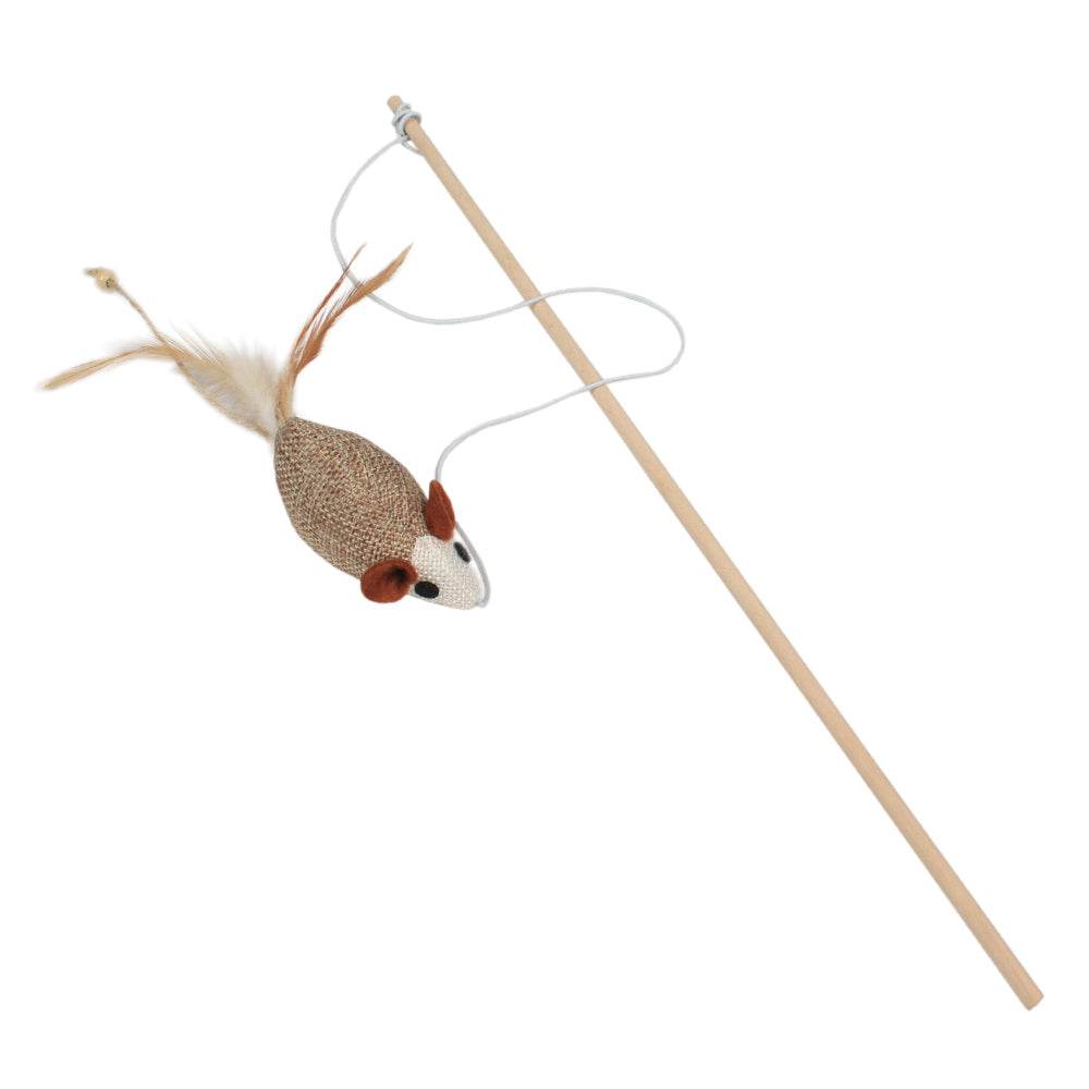 arquivet-jouet-chat-canne-souris-naturelle-40-cm-plumes image 1