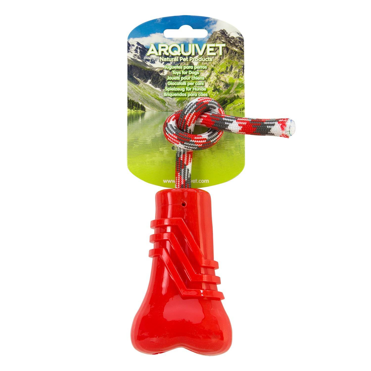 arquivet-dog-toys-os-rouge-couineur-avec-corde-jouet-chien image 2