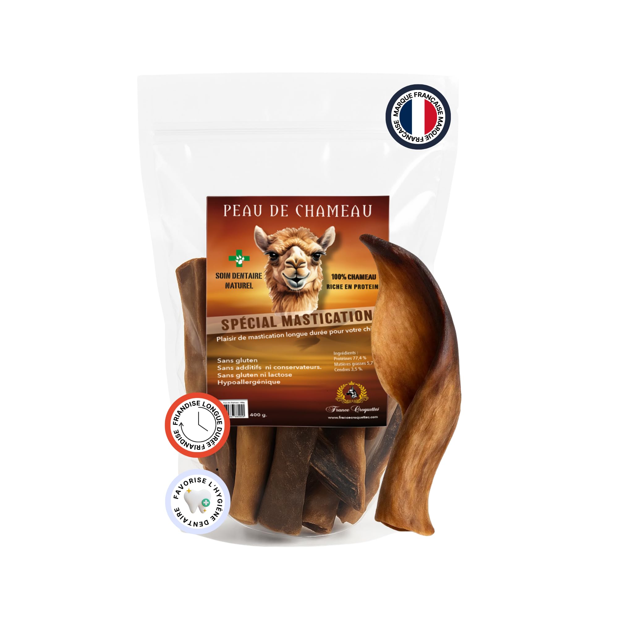 france-croquettes-friandises-peau-chameau-chien-400g-dents image 1