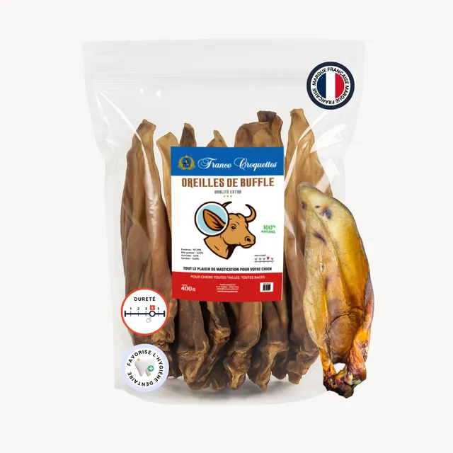 france-croquettes-friandises-oreilles-buffle-xxl-chien-5x400g image 1