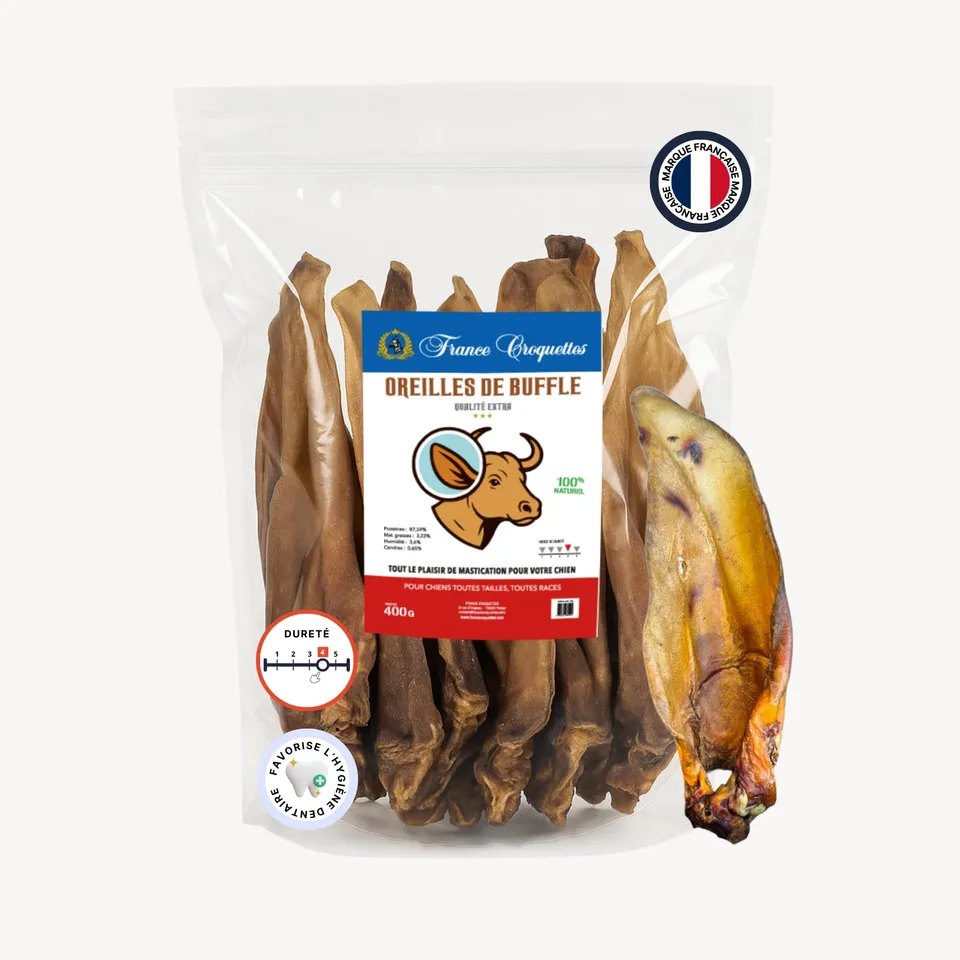 france-croquettes-friandises-oreilles-buffle-xxl-chien-5x400g image 1