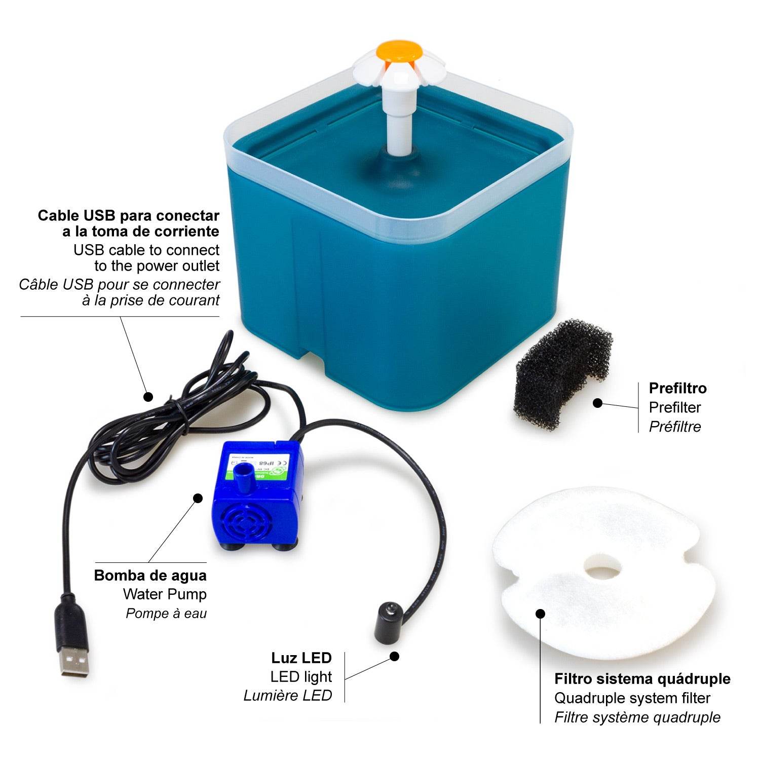 arquivet-fontaine-eau-chat-led-2-litres-filtre-charbon image 3