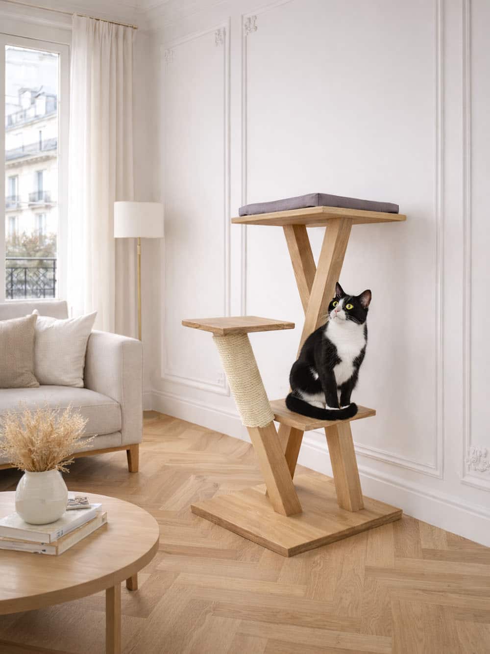 chat-perch-androsace-arbre-chat-bois-110cm-coussin-beige image 3